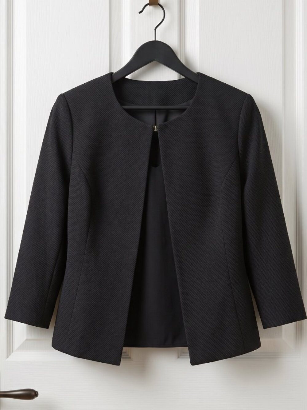 Roz & Ali Textured Top Clasp Closure Black Career Blazer Women's Size Large